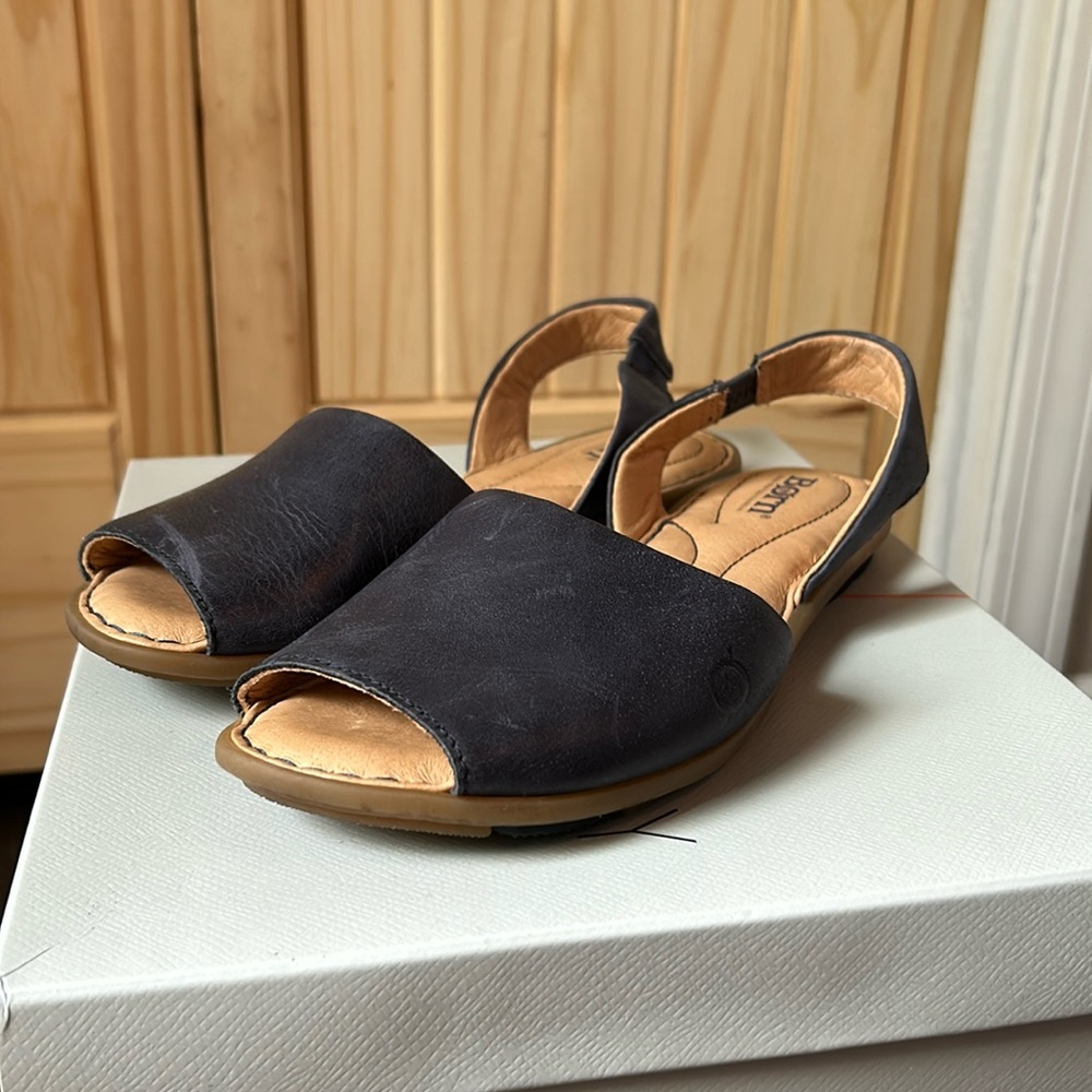 Born Black Open-Toe Leather Slingback Sandals